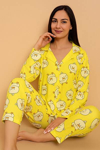 Silona Homewear Civciv Desenli 2 Gömlek Yaka Pijama Takımı
