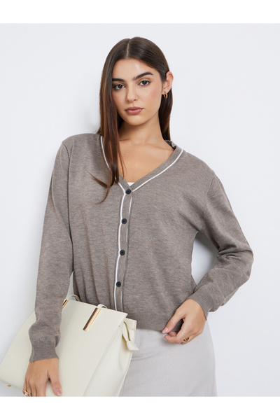 Styli Beige Buttoned Cardigan Sweater