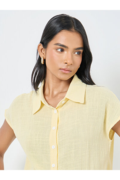 Take Two By Styli Yellow Longline Shirt with Buttons
