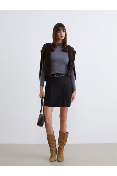 LC Waikiki LCW Vision Kahverengi Beli Kemerli Pileli Mini Şort Etek