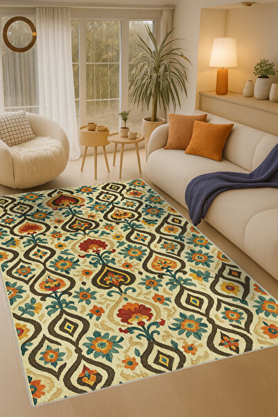 Rugs Modern Halı MOSSO Πολύχρωμα Παραδοσιακά Μοτίβα Υφαντή Βάση με Σχέδια Μον...