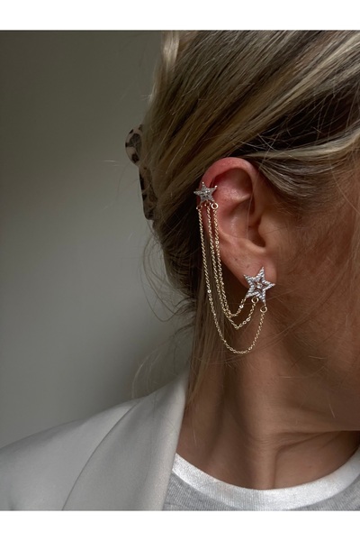 Rossetto Atelier İthal Çelik Wery Star Ear cuff & Küpe