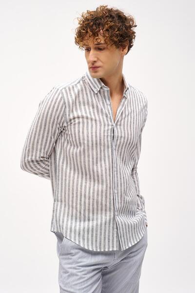 İgs Синя сорочка Dynamic Fit з ґудзиками на комірі, смугаста, з довгими рукавами, без кишень, бавовняна