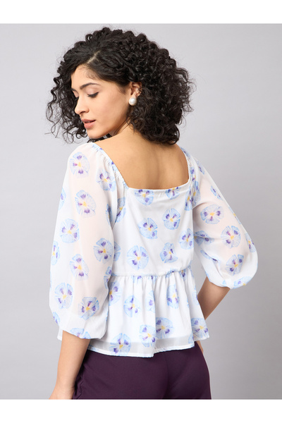 Kuwarii By Styli Floral Peplum Top with 3/4 Sleeves