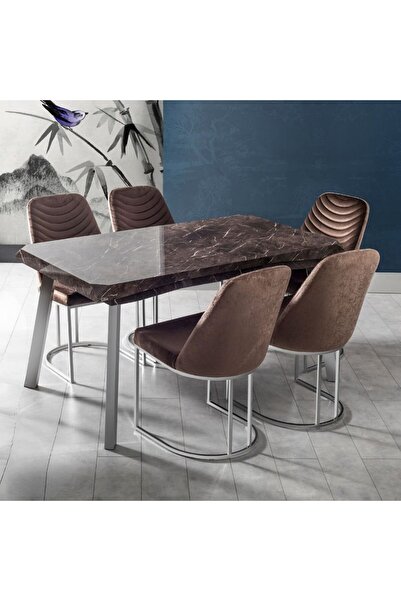 Rosse METAL FURNİTURE Klas Modern Yemek Odası Takımı, 6 Kişilik Masa Sandalye...