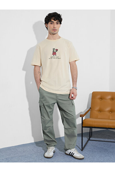 The Souled Store By Styli Men Beige Graphic Relaxed Fit T-Shirt