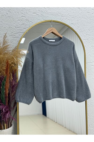 BENAHOLL Alina Bearded Short Oversized Sweater-Zi̇6261 Anthracite