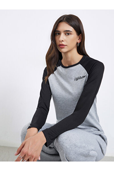 Styli Colorblock Raglan Sleeves T-Shirt with Embroidered Detail