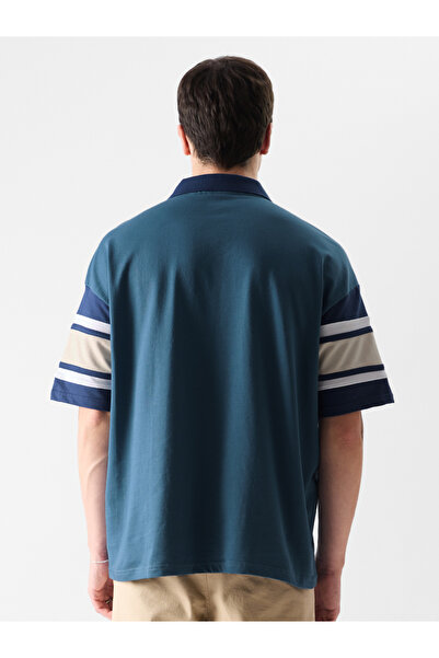 The Souled Store By Styli Men Blue Color Block Oversized Polo