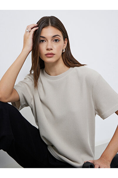 Styli Grey Flat Knit Round Neck T-Shirt