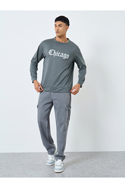 Take Two By Styli Men Grey Chicago Graphic Pullover Sweatshirt