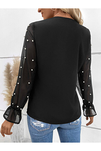 Take Two By Styli Black Pearl Embellished Long Sleeve Top