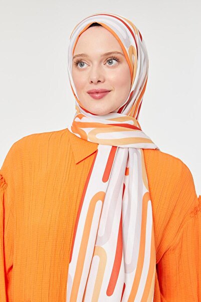 Levidor Turuncu Ataç Desen Mono Krep Şal