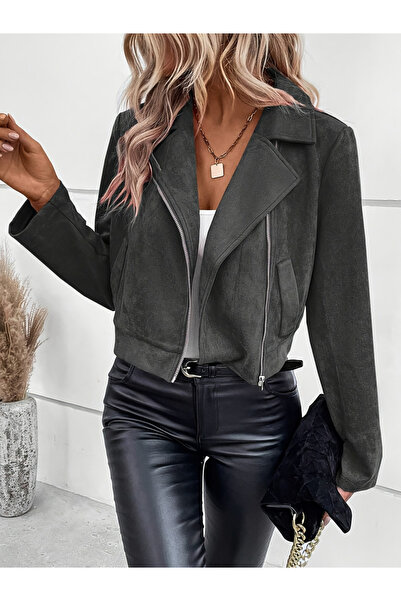 Take Two By Styli Grey Cropped Suede Look Jacket