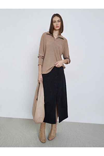 Styli Khaki Solid Ribbed Sweatshirt