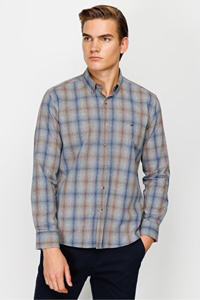 İgs Сіра сорочка з динамічним кроєм, ґудзиковим коміром, довгими рукавами, без кишень, з бавовняної тканини