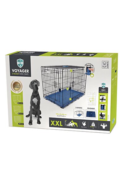 M-PETS Voyager Katlanır Metal Köpek Kafesi 2 Kapılı Mavi 122x76x84Cm