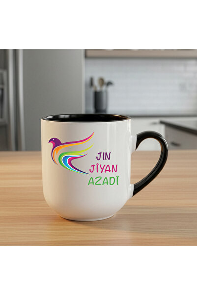 ZERYA Jin Jiyan Azadi Written Elite Oval Black Mug Cup - Jin Jiyan Azadi Elite Oval Cup
