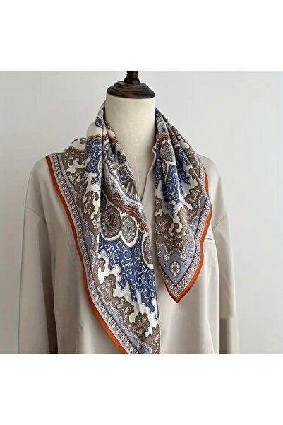 Accessories Hei Синьо-помаранчевий візерунок, стильний шовковий шарф-хустка для жінок