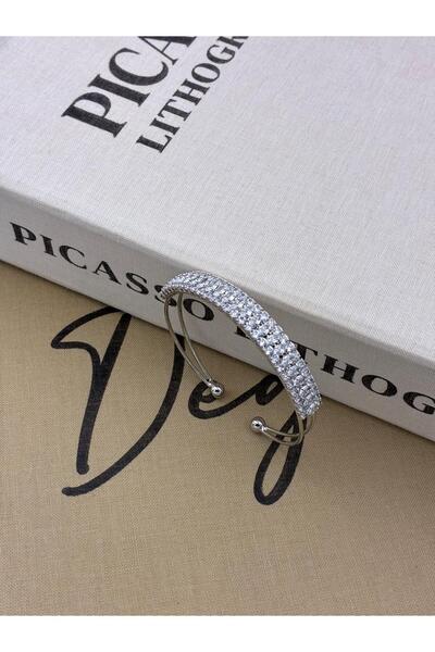 Hedef Bijuteri Silver Color Adjustable United Three Rows Zircon Stone Bracelet