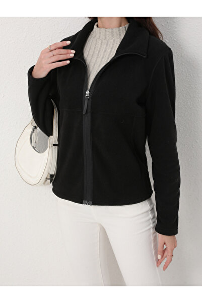 Take Two By Styli Black High Neck Fleece Jacket