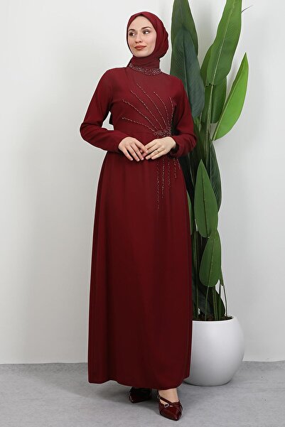 GİYZAMİLA Gaye Stone Dress Burgundy