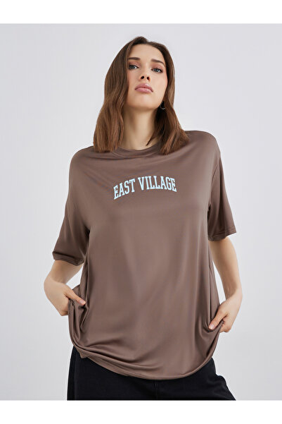 Take Two By Styli Brown Oversized Slogan T-Shirt