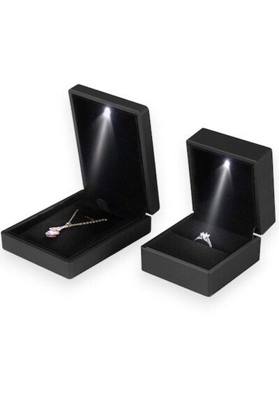 OEM Σετ 2 μαύρων κουτιών κοσμημάτων, δαχτυλίδι, κολιέ, μενταγιόν LED, 5,8x6,3...