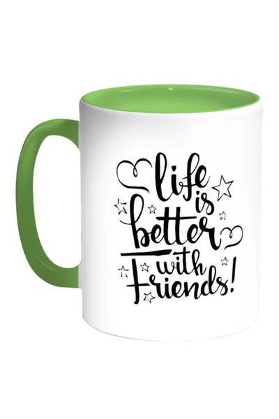 NASAQ RYN Life's Better With Friends Printed Coffee Mug White/Green 11ounce