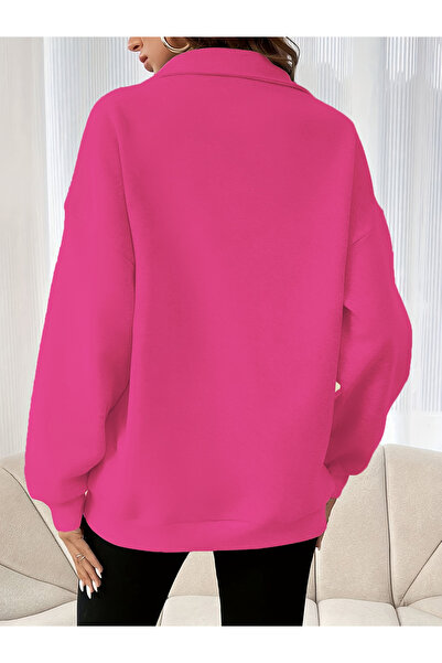 Take Two By Styli Pink Collared Sweatshirt with Half-Zip