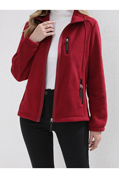 Take Two By Styli Red Fleece Jacket with Zip Pockets