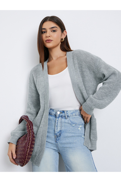 Styli Grey Longline Front Open Cardigan