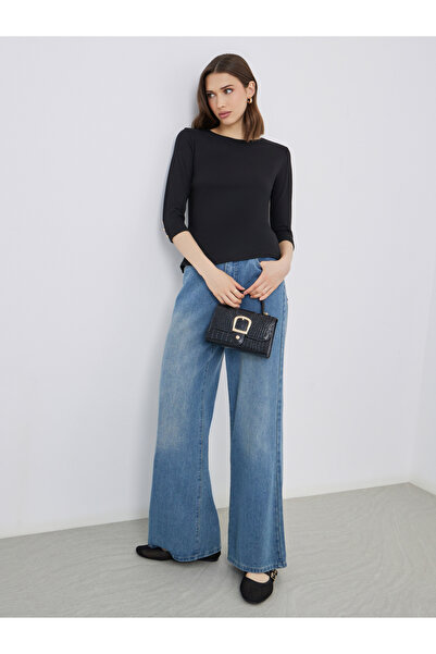 Take Two By Styli Black 3/4 Sleeve Top with Button Cuff