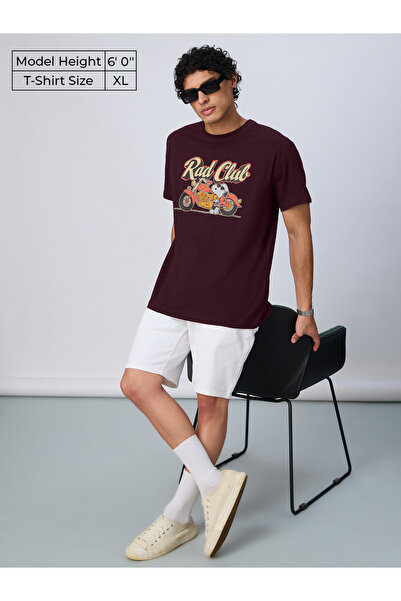 The Souled Store By Styli Men Burgundy Relaxed Fit T-Shirt