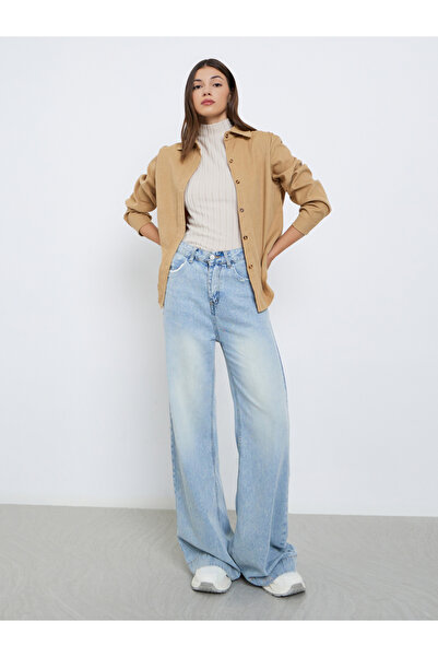 Styli Tan Oversized Corduroy Shirt