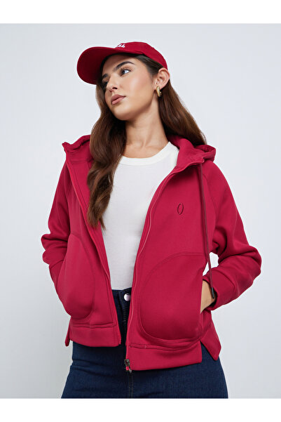 Styli Red Zip-Up Hooded Jacket