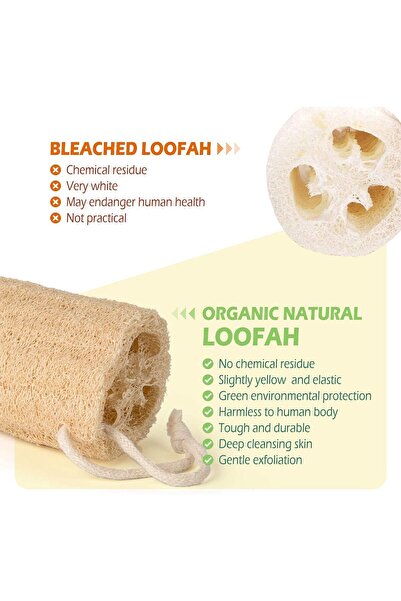 DELFİNO 100% Natural Organic Loofah Bath Sponge for Body Exfoliation, Unbleached, Eco-Friendly - Pac