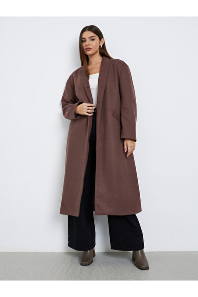 Styli Brown Regular Fit Wool Like Belted Midi Coat
