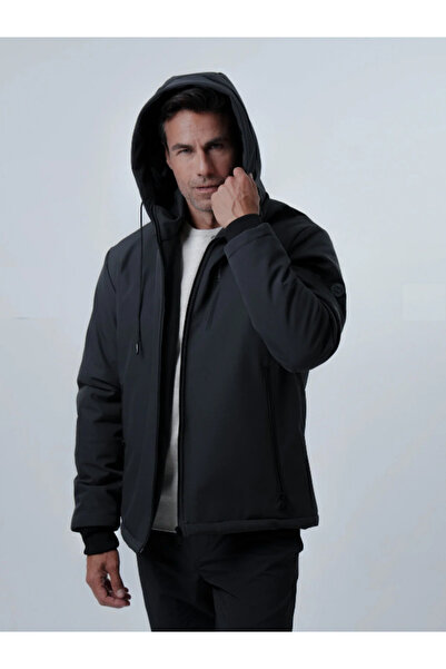 PIQUE Men's Black Coat with Print Detail Quilted Lining Softshell Coat & Jacket Bronx