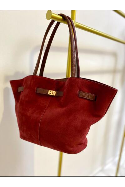 modvina Genuine Suede Leather Premium Quality Burgundy Women's Bag with Shoulder Strap M01