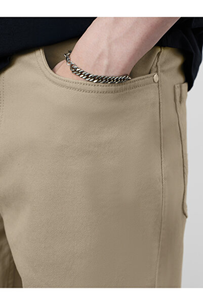 The Souled Store By Styli Men Beige Knee Length Plain Denim Shorts