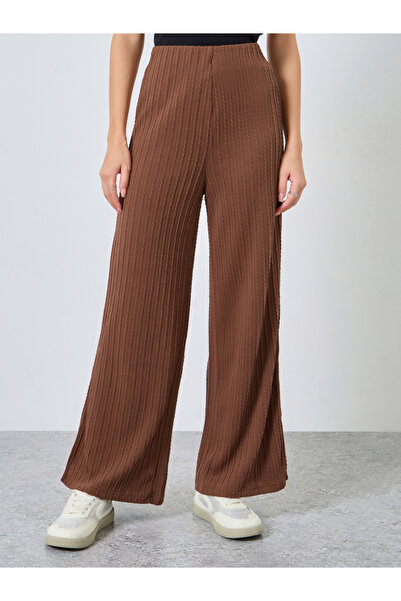 Styli Brown Textured Cable Knit Straight Leg Joggers