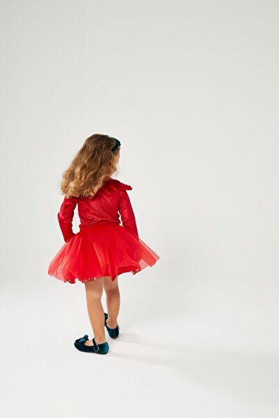 noliva bebek ve çocuk Sparkling Tulle Girls' Christmas Dress – Velvet Detailed Party Dress