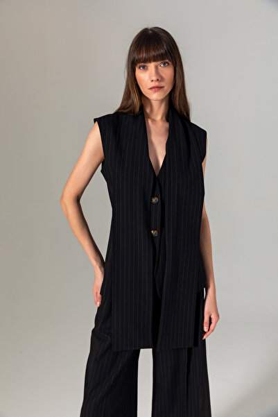 Berr-ın Shawl Detailed Striped Vest Black