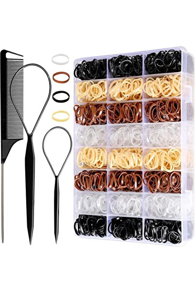 Generic Mikoz Transparent Elastic Hair Tie Organizer Box, 1900-Piece Small Rubber Hair Bands Set for Girls,