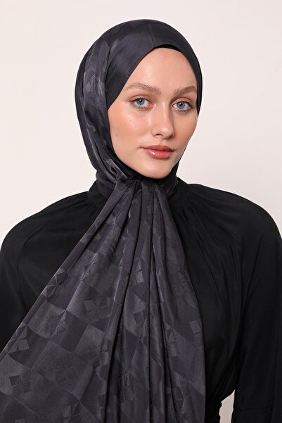 LuvenSara شال حرير جاكار |   أنثراسيت الليل