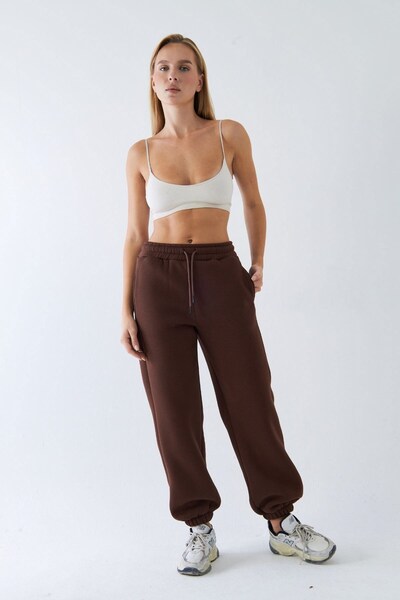 The Champ Clothing oversized Φούτερ Unisex Καφέ – επένδυση fleece Κλωστές, Ελαστική μέση, Τσέπες, Άνετη εφαρμογή