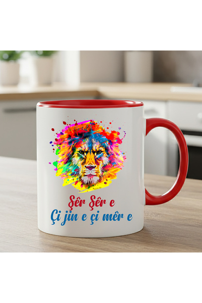 ZERYA Kurdish Sher Sher E Çi Jin E Çi Mêr Written Classic Red Mug - Kurdish Proverbial Red Mug