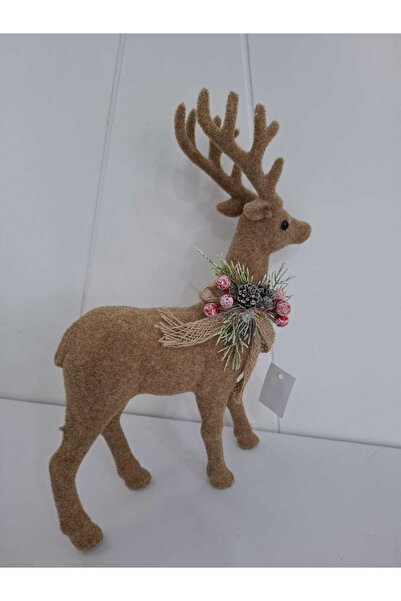 Astaş Christmas Brown Deer Flocking 20*34 cm