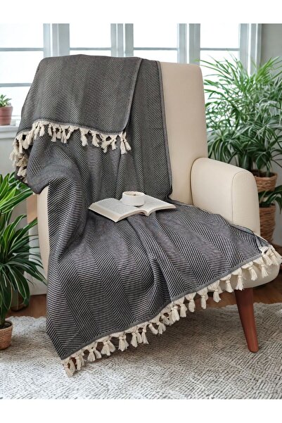 Sevim 100% памучен калъф за диван - многофункционално покривало за диван, одеяло, одеяло за пикник - 170x220cm - антрацит